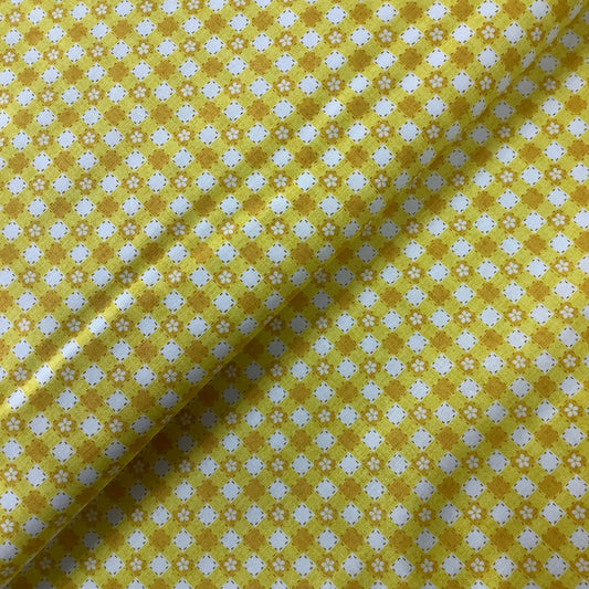 Makower Summer Days Yellow Gingham Floral Check 2553 Y 100% Premium Cotton Fabric