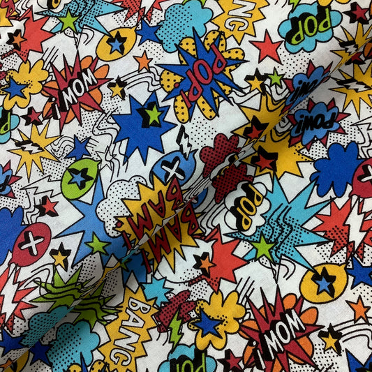 Makower Monster Mash Pow Children White Background 2555 100% Premium Cotton Fabric